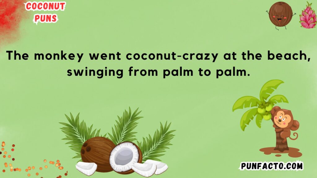 The monkey went coconut-crazy at the beach, swinging from palm to palm.